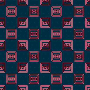 Kırmızı çizgi elektrik çıkış simgesi siyah arkaplandaki kusursuz deseni izole etti. Elektrik prizi. Rosette sembolü. Vektör İllüstrasyonu