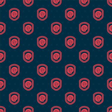 Posta ve e-posta simgesiyle kırmızı çizgi kalkanı siyah arkaplanda izole edilmiş. Gardiyan. Güvenlik, güvenlik, koruma, gizlilik kavramı. Vektör İllüstrasyonu