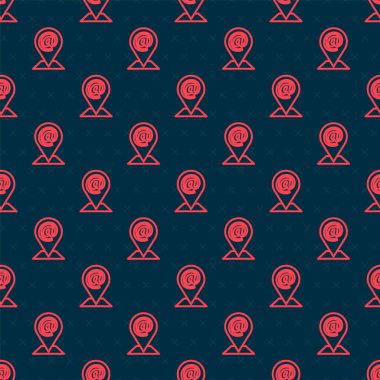 Kırmızı çizgi konumu, e-posta ve e-posta simgesi siyah arkaplanda izole edilmiş kusursuz desen. Zarf sembolü e-postası. E- posta kodu. Vektör İllüstrasyonu