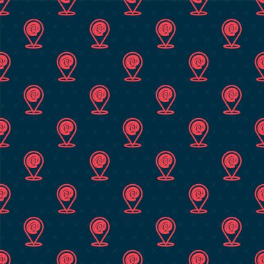 Kırmızı çizgi konumu, e-posta ve e-posta simgesi siyah arkaplanda izole edilmiş kusursuz desen. Zarf sembolü e-postası. E- posta kodu. Vektör İllüstrasyonu