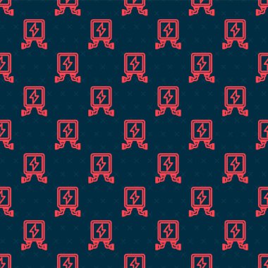 Kırmızı hat elektriksel trafo simgesi siyah arkaplanda kusursuz desen izole etti. Vektör İllüstrasyonu