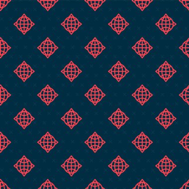 Pusula simgesine sahip kırmızı çizgi Dünya küresi siyah arkaplanda kusursuz desen izole etti. Vektör İllüstrasyonu