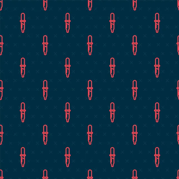 빨간 선 피펫 아이콘은 검은 배경에서 바다없는 패턴을 분리 했다. 의학, 화학 실험실 장비의 구성 요소. 약의 상징. 벡터 일러스트 — 스톡 벡터