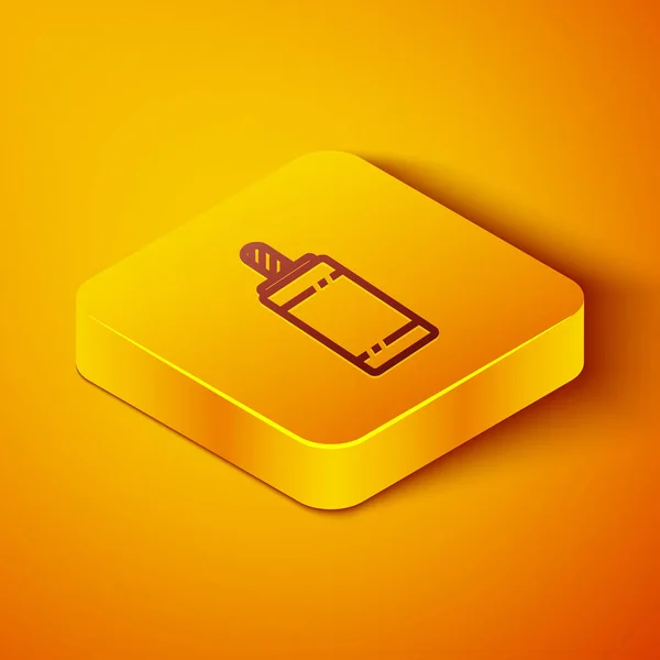 Isometric line Firework icon isolated on orange background. Concept of fun party. Explosive pyrotechnic symbol. Yellow square button. Vector Illustration — Stock Vector