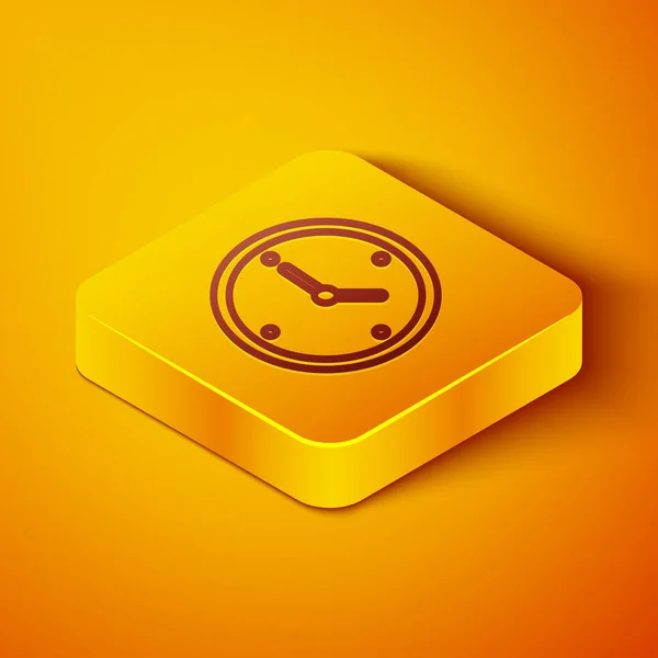 Izometrikus vonal Gyors idő szállítási ikon elszigetelt narancssárga alapon. Időben kiszolgálás, stopper mozgásban, határidő koncepció, óra sebesség. Sárga négyzet gomb. Vektorillusztráció — Stock Vector