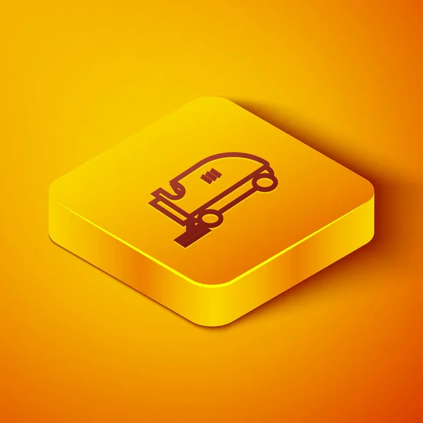 Isometric line Ice resurfacer icon isolated on orange background. Ice resurfacing machine on rink. Cleaner for ice rink and stadium. Yellow square button. Vector Illustration — Stock Vector