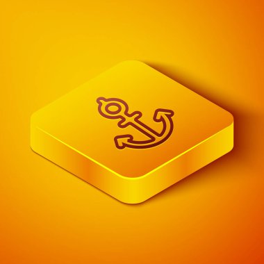 Isometric line Anchor simgesi turuncu arkaplanda izole edildi. Sarı kare düğme. Vektör İllüstrasyonu