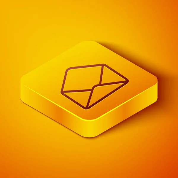 等距线包裹图标孤立在橙色背景.电子邮件信件符号。黄色方块按钮。病媒图解 — 图库矢量图片