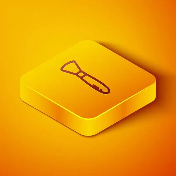 Isometric line Paint brush icon isolated on orange background. Yellow square button. Vector Illustration — Stock Vector