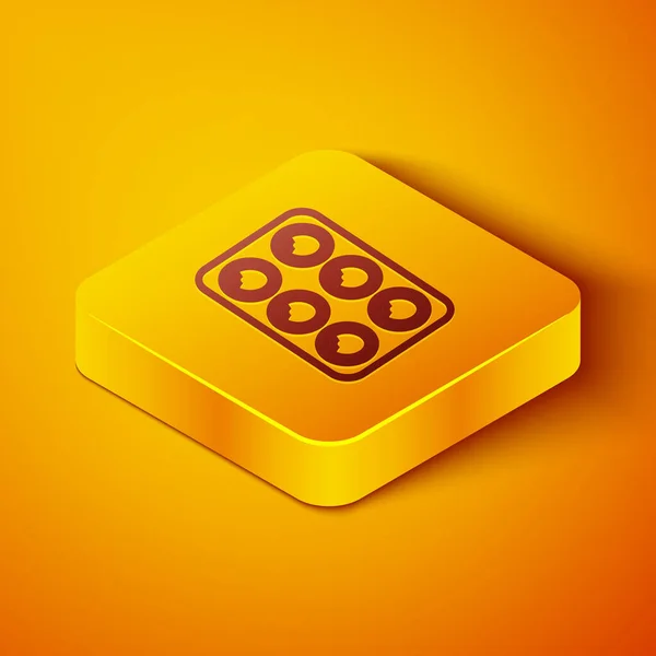 Isometrische lijn Aquarelverf in doos pictogram geïsoleerd op oranje achtergrond. Gele vierkante knop. Vector Illustratie — Stockvector