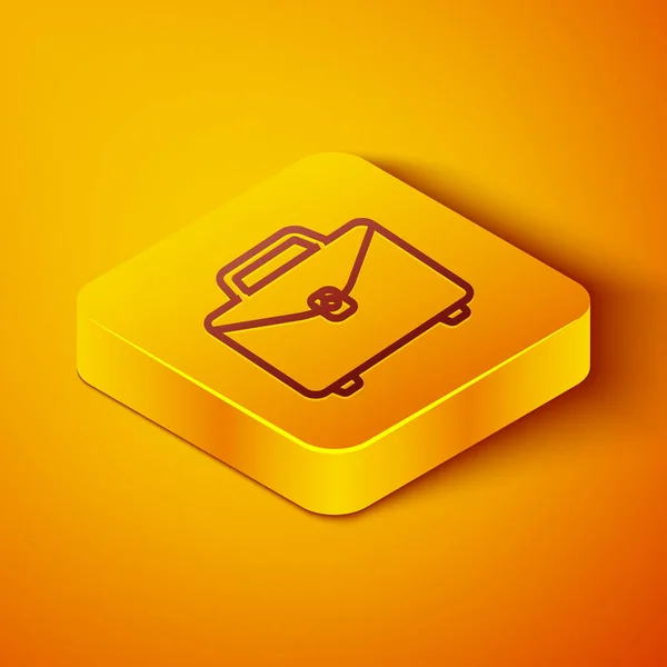 Isometric line Briefcase icon isolated on orange background. Business case sign. Business portfolio. Yellow square button. Vector Illustration — Stock Vector