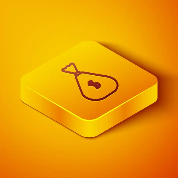 Isometric line Money bag icon isolated on orange background. Dollar or USD symbol. Cash Banking currency sign. Yellow square button. Vector Illustration — Stock Vector