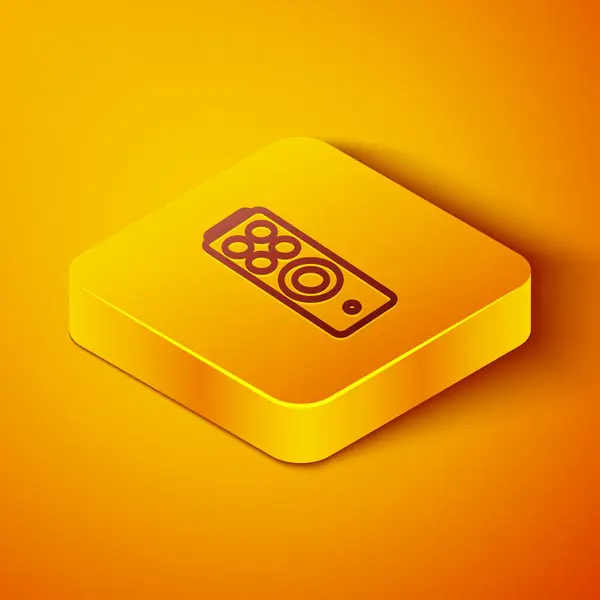 Isometrische lijn Afstandsbediening icoon geïsoleerd op oranje achtergrond. Gele vierkante knop. Vector Illustratie — Stockvector