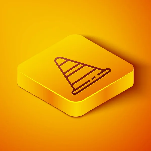 Isometric line Traffic cone icon isolated on orange background. Yellow square button. Vector Illustration — Stock Vector