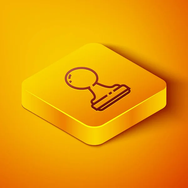 Isometric line Stamp icon isolated on orange background. Yellow square button. Vector Illustration — Stock Vector