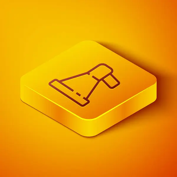 Isometric line Megaphone icon isolated on orange background. Speaker sign. Yellow square button. Vector Illustration — Stock Vector
