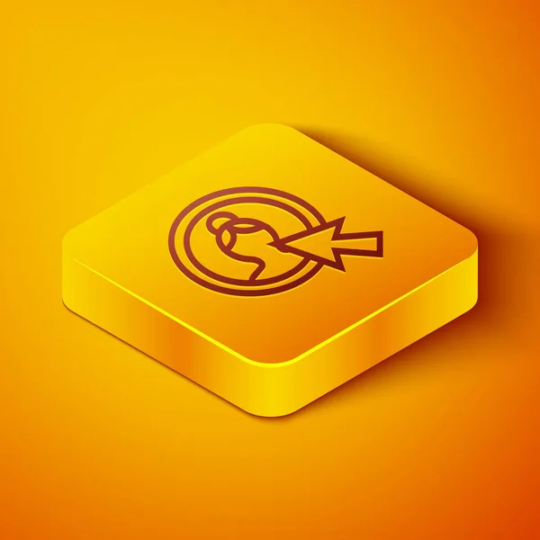 Isometric line Create account screen icon isolated on orange background. Yellow square button. Vector Illustration — Stock Vector