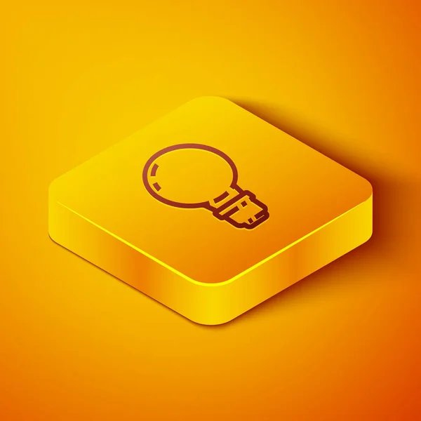 アイコンの概念がオレンジの背景に隔離されたアイソメトリックライン電球。エネルギーとアイデアのシンボル。インスピレーションの概念。黄色い四角形のボタン。ベクターイラスト — ストックベクタ
