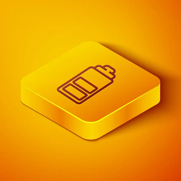 Isometric line Battery charge level indicator icon isolated on orange background. Yellow square button. Vector Illustration — Stock Vector