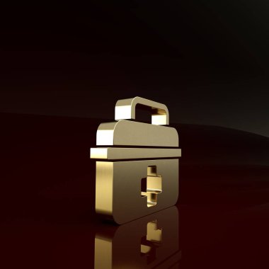 Kahverengi arka planda altın ilk yardım çantası simgesi izole edildi. Haçlı sağlık kutusu. Acil durumlar için tıbbi ekipman. Sağlık sigortası konsepti. Minimalizm kavramı. 3d illüstrasyon 3B canlandırma