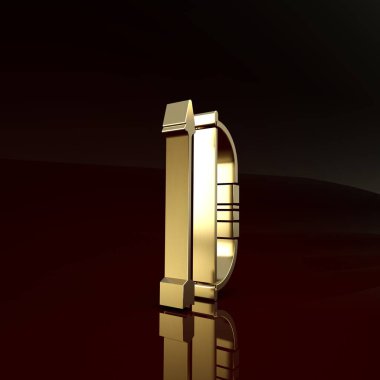 Altın yay ve ok, kahverengi arka planda izole edilmiş ok ikonu. Minimalizm kavramı. 3d illüstrasyon 3d canlandırma