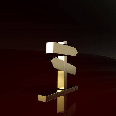 Altın Yol trafik tabelası. Kahverengi arkaplanda sinyal simgesi izole edildi. İşaretçi sembolü. Sokak bilgi tabelası. Yön tabelası. Minimalizm kavramı. 3d illüstrasyon 3B canlandırma