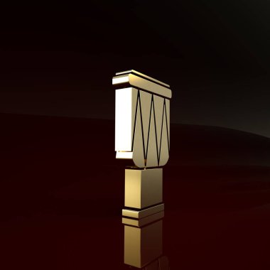 Altın Davul simgesi kahverengi arkaplanda izole edildi. Müzik işareti. Müzik aleti sembolü. Minimalizm kavramı. 3d illüstrasyon 3B canlandırma