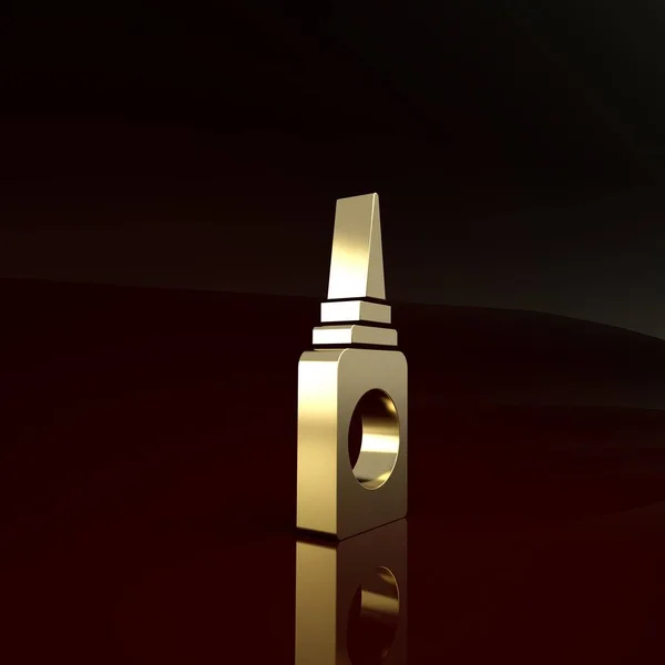 Icono de spray nasal Gold Bottle aislado sobre fondo marrón. Concepto minimalista. 3D ilustración 3D render — Foto de Stock