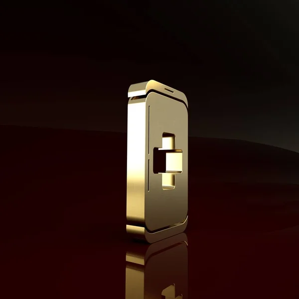 Llamada de teléfono móvil Gold Emergency al icono del hospital aislado sobre fondo marrón. Concepto minimalista. 3D ilustración 3D render — Foto de Stock