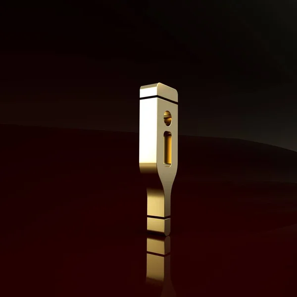 Złoty medyczny termometr cyfrowy do ikony badania lekarskiego izolowany na brązowym tle. Koncepcja minimalizmu. Ilustracja 3D 3D renderowania — Zdjęcie stockowe