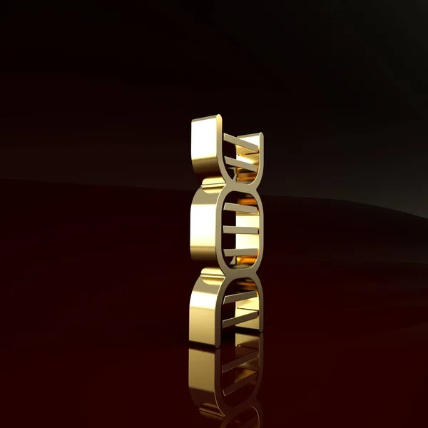 Ícone de símbolo de DNA de ouro isolado no fundo marrom. Conceito de minimalismo. 3D ilustração 3D render — Fotografia de Stock