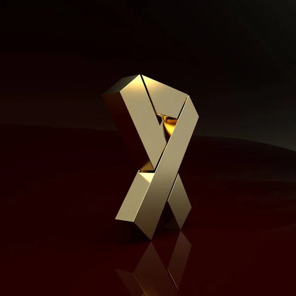 Gold Awareness ribbon icon isolated on brown background. Public awareness to disability, medical conditions and health. Minimalism concept. 3d illustration 3D render