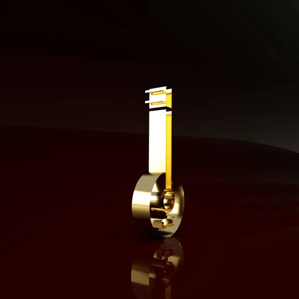 Ícone Banjo de ouro isolado em fundo marrom. Instrumento musical. Conceito de minimalismo. 3D ilustração 3D render — Fotografia de Stock