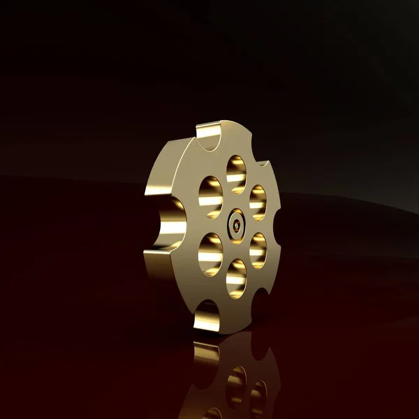 Arany Revolver henger ikon elszigetelt barna háttérrel. Minimalizmus koncepció. 3d illusztráció 3D render — Stock Fotó