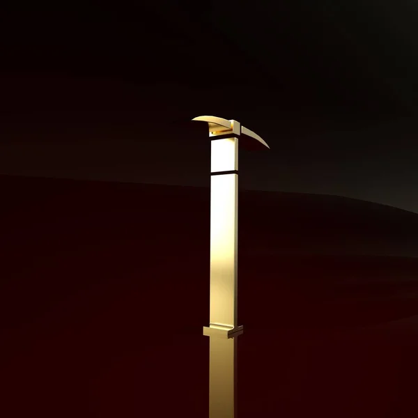 Ikona Gold Pickaxe izolovaná na hnědém pozadí. Minimalismus. 3D ilustrace 3D vykreslení — Stock fotografie