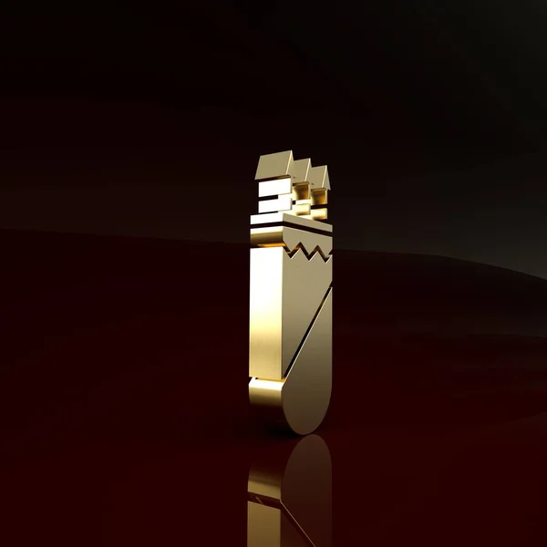 Gold Quiver z ikoną strzałek odizolowanych na brązowym tle. Koncepcja minimalizmu. Ilustracja 3D 3D renderowania — Zdjęcie stockowe