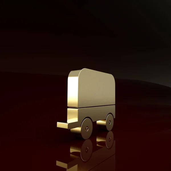 Icono de carro cubierto de oro salvaje oeste aislado sobre fondo marrón. Concepto minimalista. 3D ilustración 3D render — Foto de Stock