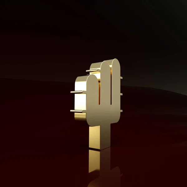 Icône de cactus d'or isolée sur fond brun. Concept de minimalisme. Illustration 3D rendu 3D — Photo