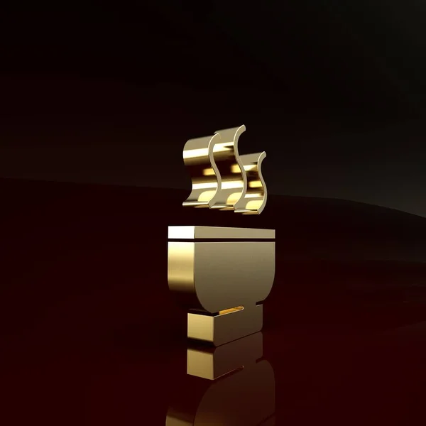 Gold Tradiční čínský čaj obřad ikona izolované na hnědém pozadí. Konvice s šálkem. Minimalismus. 3D ilustrace 3D vykreslení — Stock fotografie