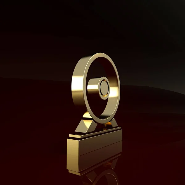 Gold Gong instrumento de percussão musical ícone de disco de metal circular isolado em fundo marrom. Conceito de minimalismo. 3D ilustração 3D render — Fotografia de Stock