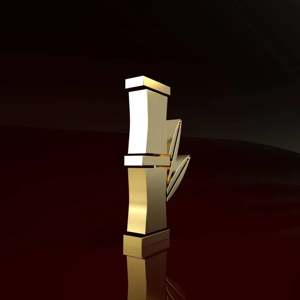 Złota bambusowa ikona odizolowana na brązowym tle. Koncepcja minimalizmu. Ilustracja 3d — Zdjęcie stockowe