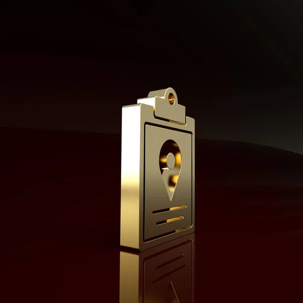 Gold Document ícone do sistema de marcador de rastreamento isolado no fundo marrom. Rastreamento de pacotes. Conceito de minimalismo. 3D ilustração 3D render — Fotografia de Stock