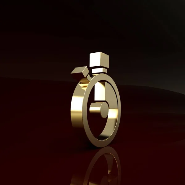 Gold Fast time παράδοση εικονίδιο απομονώνονται σε καφέ φόντο. Έγκαιρη εξυπηρέτηση, χρονόμετρο σε κίνηση, διορία, ταχύτητα ρολογιού. Μινιμαλιστική έννοια. 3D απεικόνιση 3d καθιστούν — Φωτογραφία Αρχείου