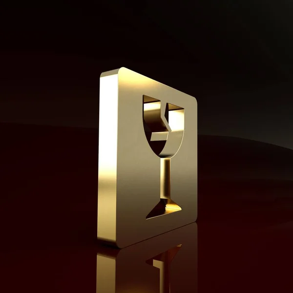 Oro Frágil símbolo de cristal roto para cajas de entrega icono aislado sobre fondo marrón. Concepto minimalista. 3D ilustración 3D render —  Fotos de Stock