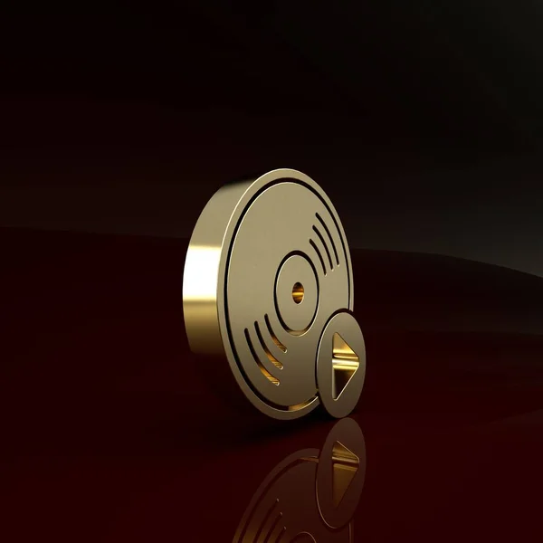 Ícone de disco de vinil de ouro isolado no fundo marrom. Conceito de minimalismo. 3D ilustração 3D render — Fotografia de Stock