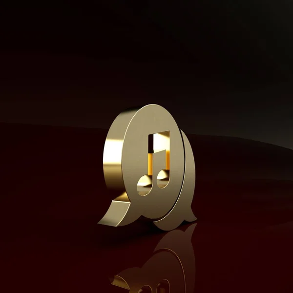 Gold Musikalische Note in Sprechblase Symbol isoliert auf braunem Hintergrund. Musik und Soundkonzept. Minimalismus-Konzept. 3D Illustration 3D Renderer — Stockfoto