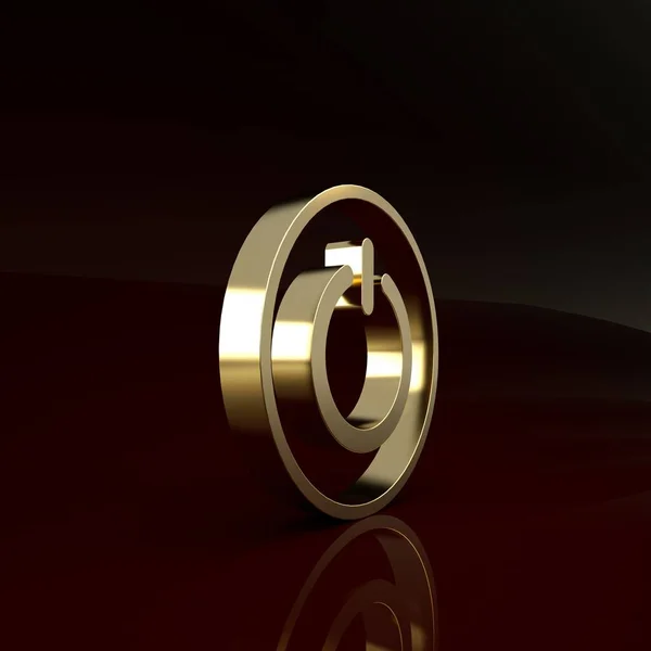 Ícone de botão Gold Power isolado no fundo marrom. Iniciar sinal. Conceito de minimalismo. 3D ilustração 3D render — Fotografia de Stock