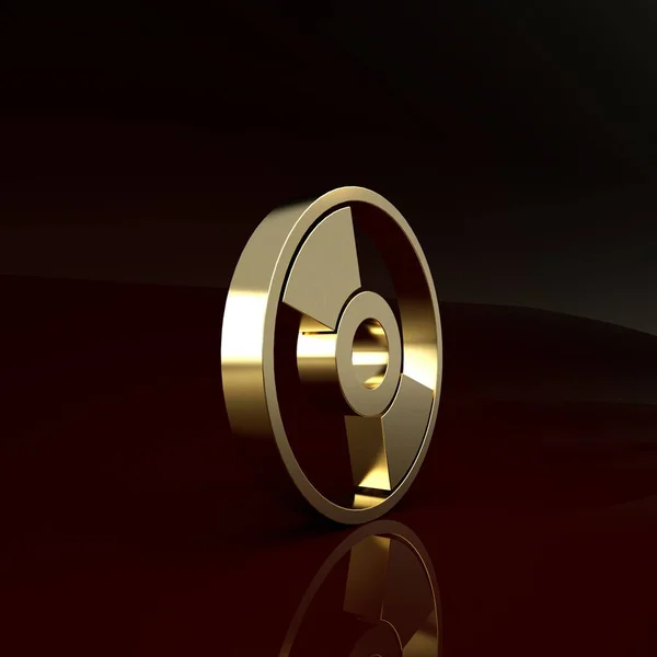 Gold CD tai DVD-levyn kuvake eristetty ruskealla taustalla. Levymerkki. Minimalismin käsite. 3d kuva 3D renderöinti — kuvapankkivalokuva