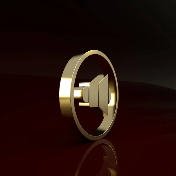 Gold Speaker volume, audio voice sound symbool, media muziek pictogram geïsoleerd op bruine achtergrond. Minimalisme concept. 3d illustratie 3D renderen — Stockfoto