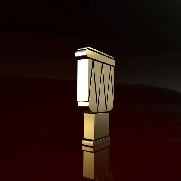 Ikona Gold Drum izolované na hnědém pozadí. Hudební značka. Symbol hudebního nástroje. Minimalismus. 3D ilustrace 3D vykreslení — Stock fotografie